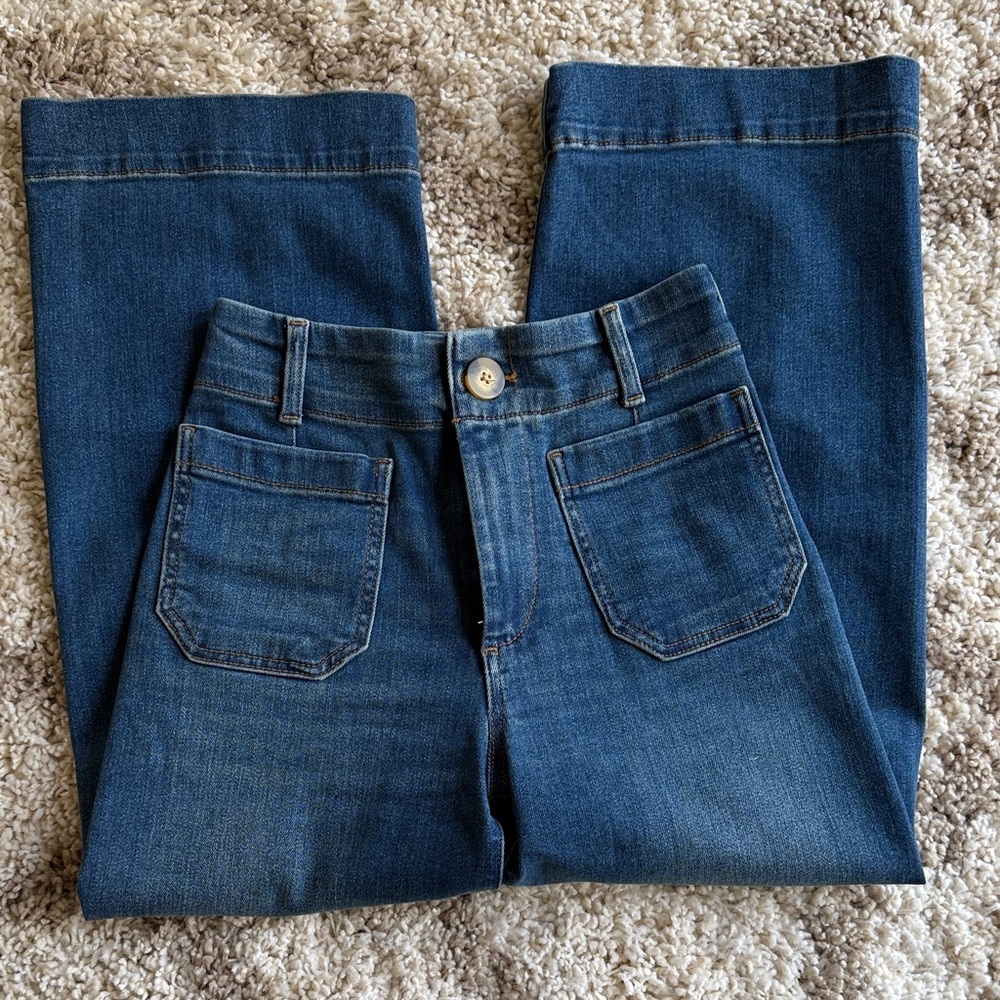 Maeve The Colette 25P Blue Wide Leg Jeans Anthropologie Crop